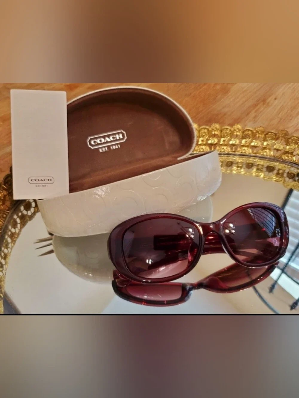 COACH Women's Burgundy Oval Sunglasses - NEW